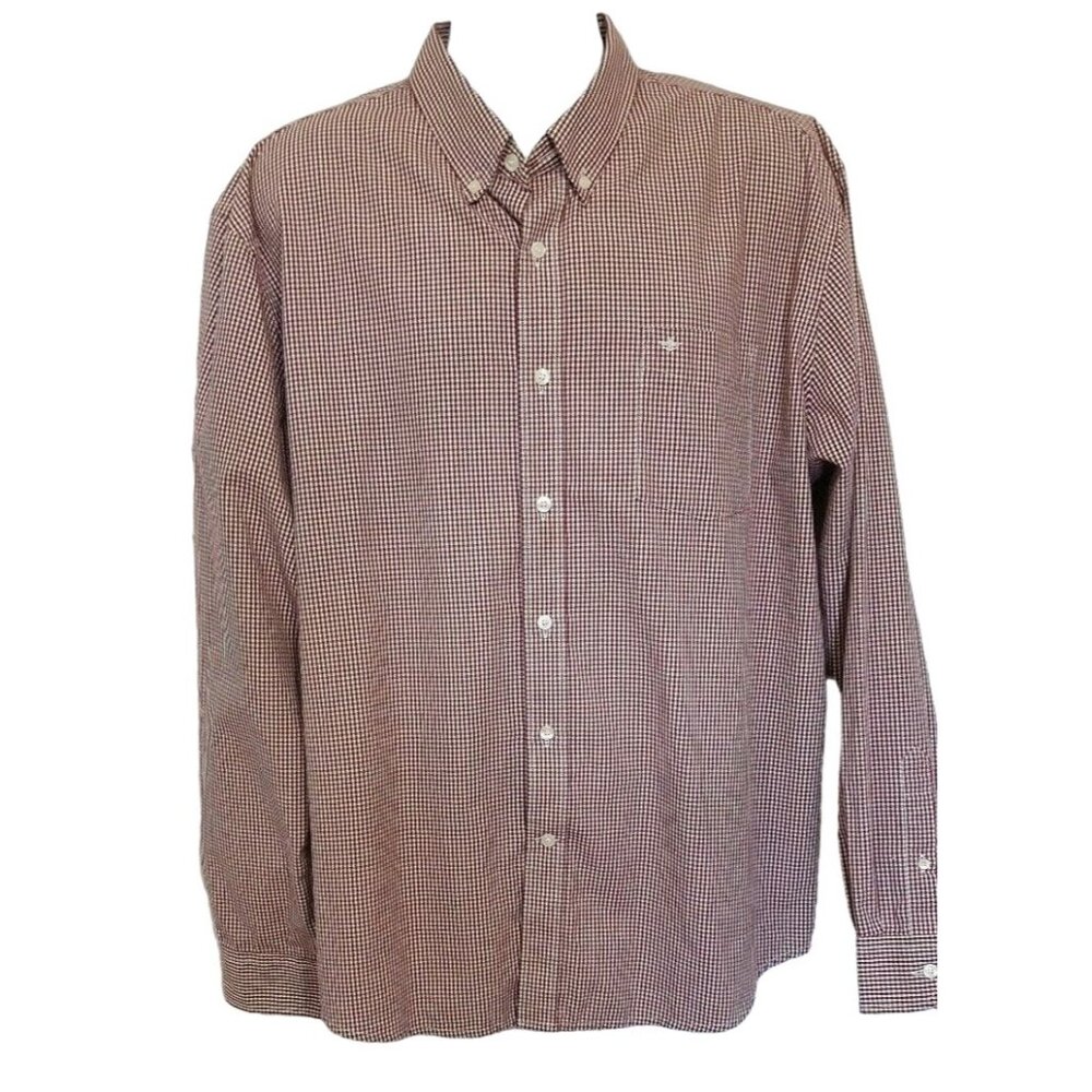 Dockers Shirt Mens XXL Button Down Maroon Check Long Sleeve Casual Classic Fit